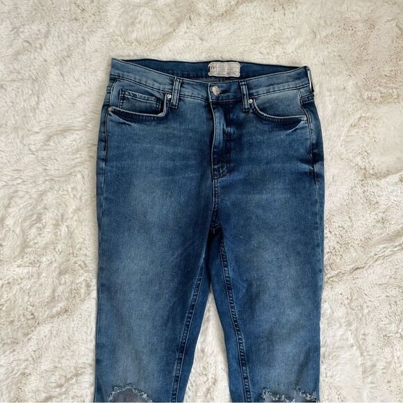 Free People FP Slightly acid wash size 30r blue skinny jeans w holes in knees - Picture 3 of 7